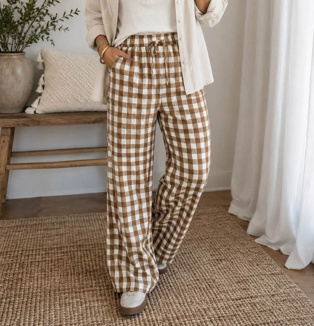 PLAID ELASTIC PANTS