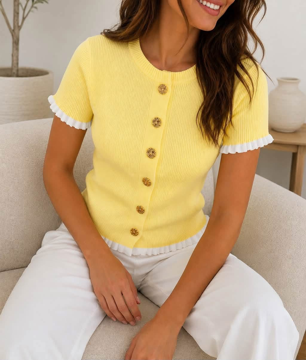 YELLOW RIBBED CARDIGAN