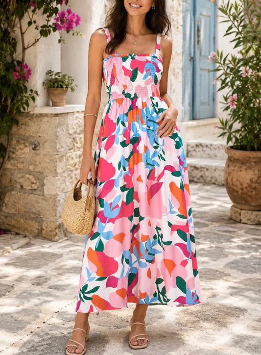 PINK FLORAL SMOCKED DRESS