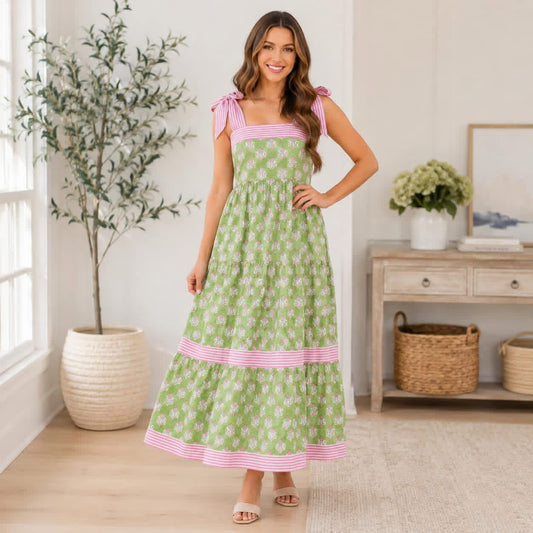 GREEN KNOT FLORAL DRESS