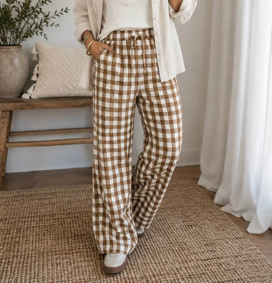PLAID ELASTIC PANTS