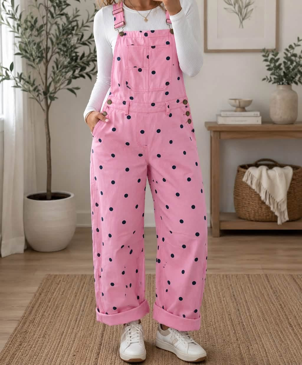 PINK POKA DOT OVERALLS